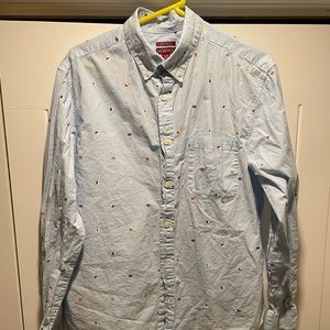 Merona cotton nautical / flag long sleeve buttonup, tailored Large